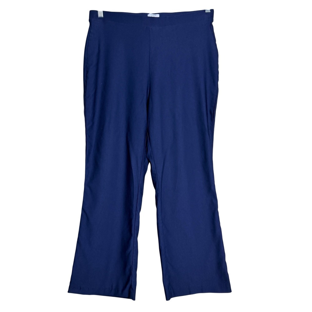 Crown & Ivy Pants Women Stretch Pull On Flare Workwear Trousers Size L Navy